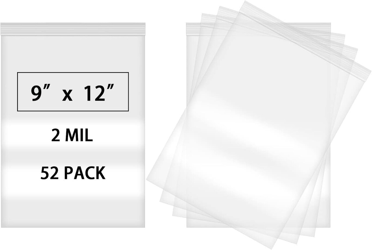 52pcs 9 X 12 Clear Reclosable Zip Plastic Poly Bags with Resealable Lock Seal Zipper-2 Mil